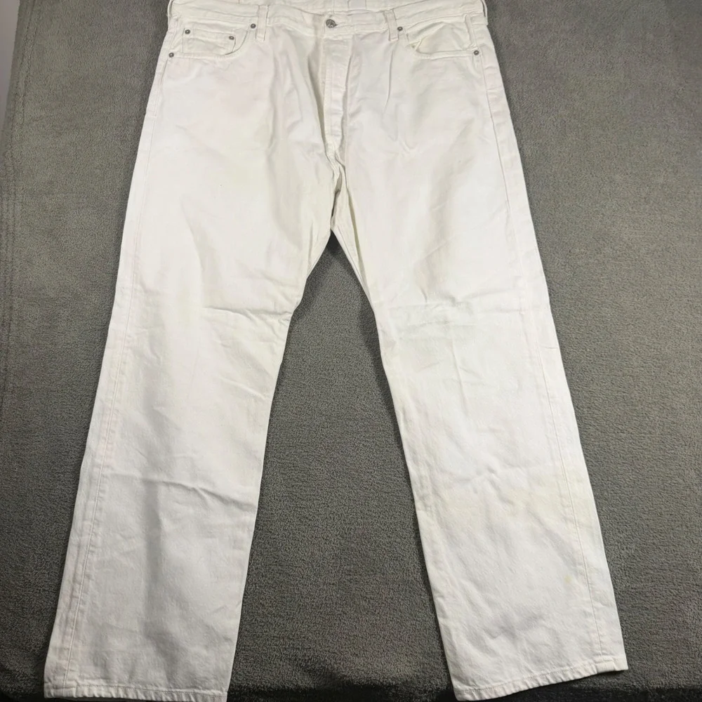 Levis 501 Original Fit Mens White Denim Jeans Straight Leg Button Fly 44x32